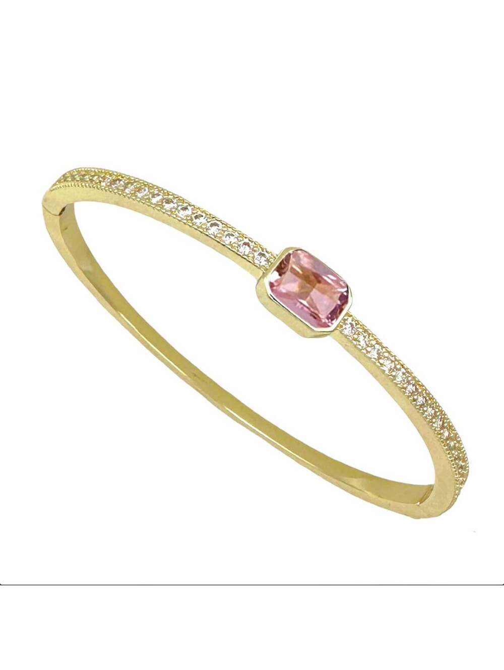 Cushion Cut Station Bangles with Pink Stone and 18KGP